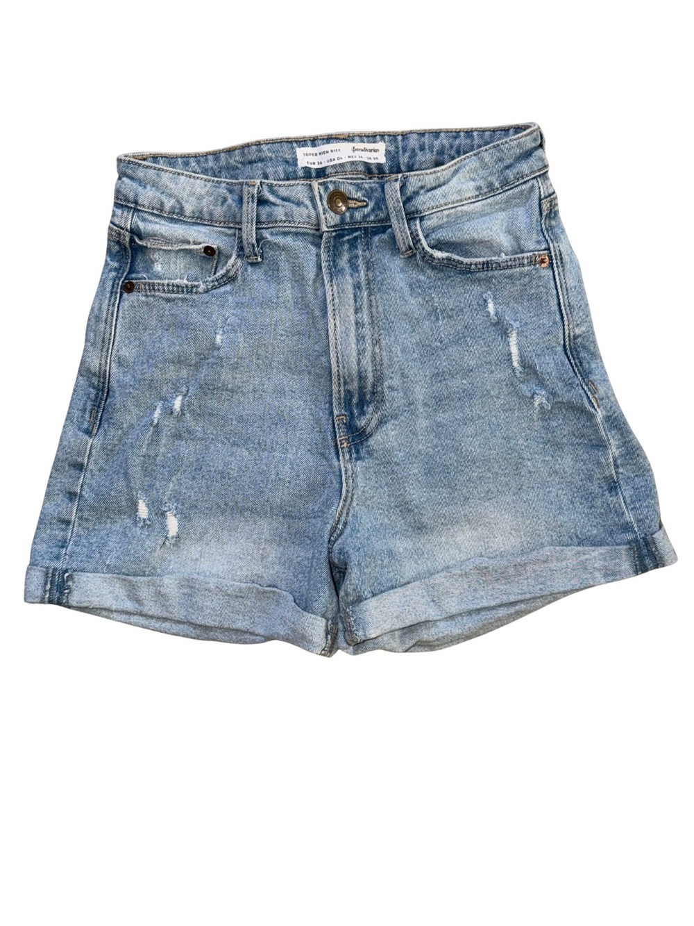 Stradivarius Light Blue High-Rise Rolled Hem Denim Shorts